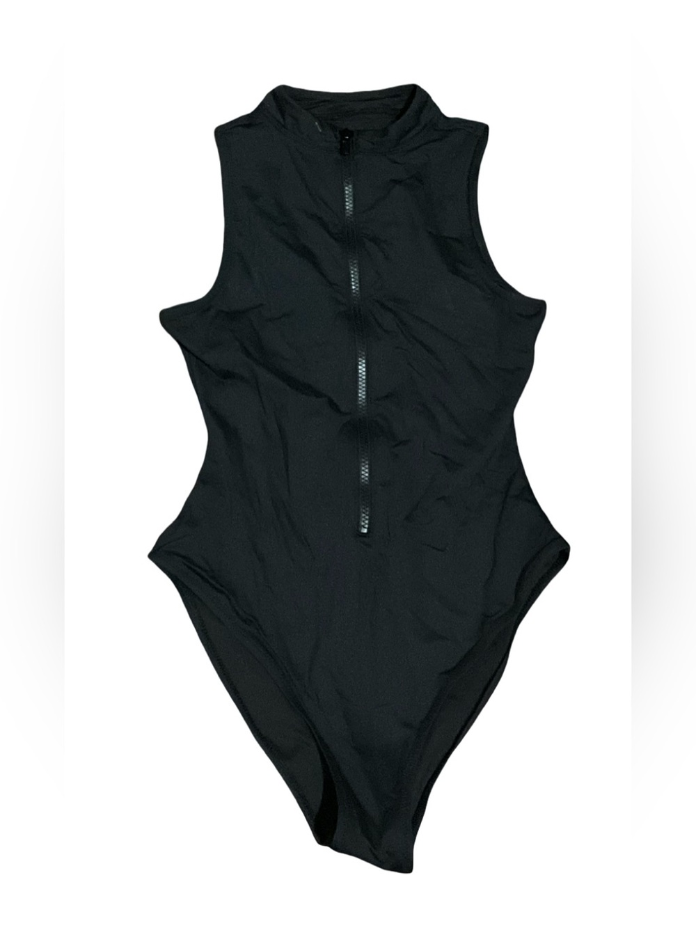 SKIMS Black Swim Zip Front Sleeveless One Piece Swimsuit Size M